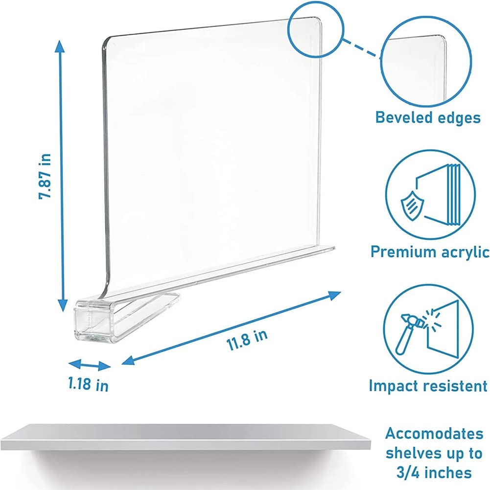 6 Pcs Divisori Per Mensole In Acrilico Trasparente, Divisori Per Guardaroba Ripiani, Separatore Per Scaffali, Organizer Vestiti, Organizer Per Riporre Armadi, Camera Da Letto, Cucina E Ufficio