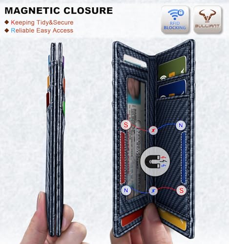 Image of BULLIANT Slim Wallet For Men 12Cards,Magnetic Flip Build-in Money Clip Airtag Compatible-RFID Blocking