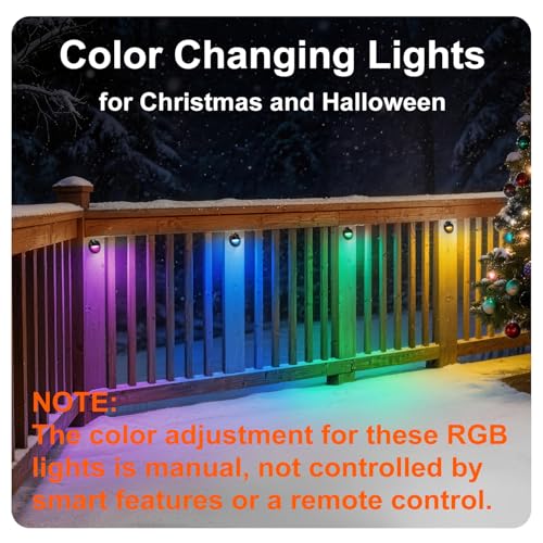 Image of RGB LED Deck Lights Low Voltage Outdoor for Surface Mount | 3W 12-24V AC /DC Wired Color Changing Landscape Lighting for Deck Fence Post Step of Christmas Decorations, Bronze, 12PK