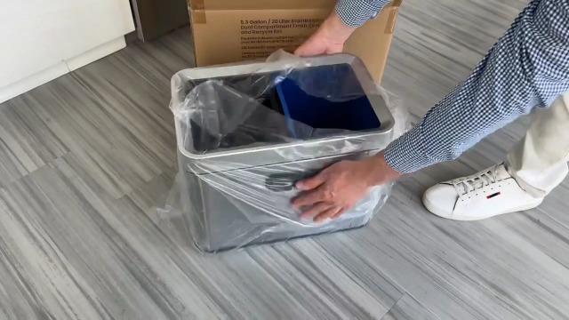 Image of iTouchless 20 Liter / 5.3 Gallon Open Top Waste Trash Can & Recycle Bin with 2 Recycle Stickers, Dual Compartment Slim Stainless Steel Container