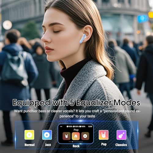 Image of Wireless Earbuds, Bluetooth 5.4 Headphones with Multifunctional Touch Screen, 48H Bass Stereo Ear Buds with ANC /ENC Noise Cancelling /Transparency Mode, IPX7 Earphones with 5 EQ Modes, Sky Blue