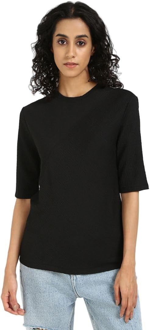 Calvin Klein Women's Textured Knit 3/4 Sleeve Top Black
