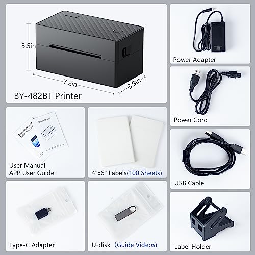 Image of PEDOOLO Label Printer, 4x6 Shipping Label Thermal Printer for Packages, Bluetooth Conection and Compatible with Android, iPhone, Windows, Mac, Chromebook, Amazon, UPS, USPS, FedEx, with Holder