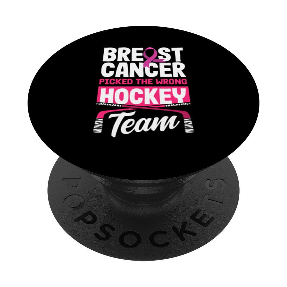 Breast Cancer Hockey Team Breast Cancer Awareness PopSockets Swappable PopGrip, Black