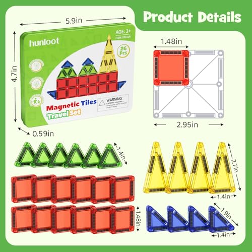 Image of Mini Magnetic Tiles Travel Toys: 26PCS Set,Iron Storage Box,Car Activities