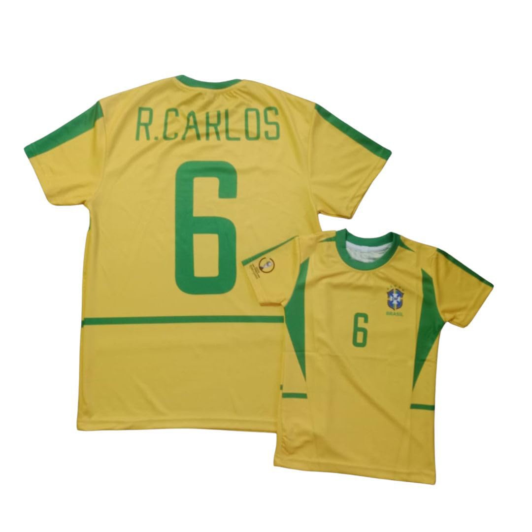 Roberto Carlos 6 Number Retro Old Brazil Jersey National Jersey Football Jerseys Club Team Men's Home (in, Alpha, 36in - M - Athletic Slim fit Yellow) 2