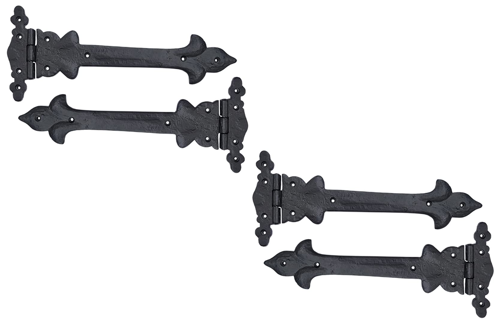 Adonai Hardware Adonijah Antique Cast Iron Strap T Hinge (12" X 4 Pack, Matte Black) for Barn Doors, Gates, Shutters, Garages, Wooden Box, Fences, Sheds, Furniture, Chest and Trunks