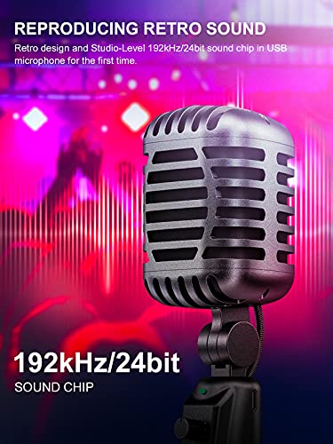 Moman Retro USB Mikrofon PC Gaming, 16-mm-Membran Handy Microphone 192kHz/24bit mit Stativ Tischmikrofon Typ-C Kabel OTG… – Bild 3