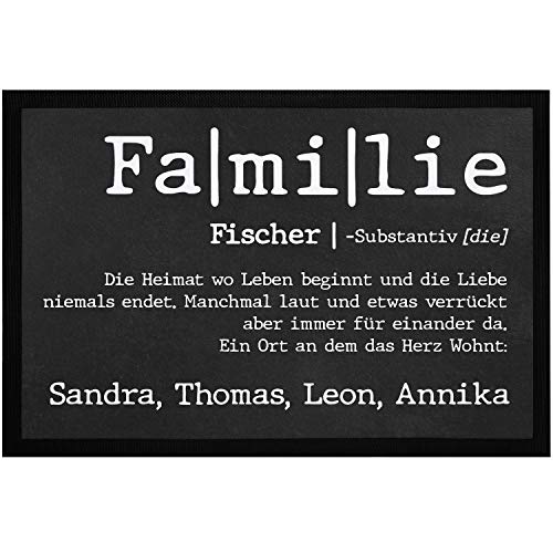 SpecialMe® Fußmatte mit Namen Defintion Familie personalisierbar mit Vornamen und Familienname rutschfest & waschbar weiß 60x40cm