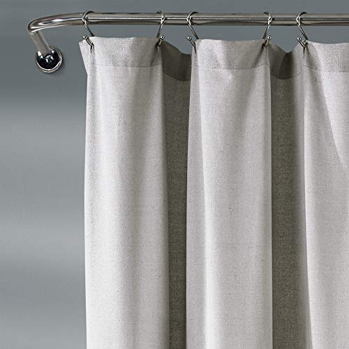 Image of Lush Decor Linen Button Shower Curtain, 72 inch W x 72 inch L, Gray & Off White - Gray Shower Curtain Fabric - Bathroom Curtain - Farmhouse Bathroom Decor