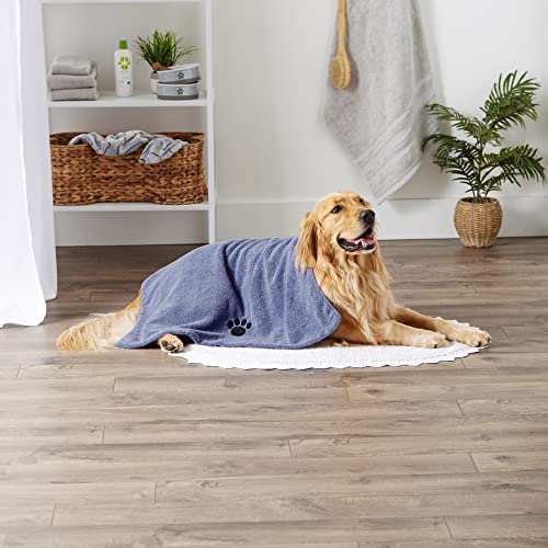 Image of Bone Dry Pet Grooming Microfiber Towel, Embroidered Collection, X-Large,41x23.5 inch, Stonewash Blue