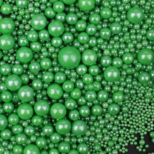 Image of Green Sprinkles for Cake Decorating, 130g /4.6oz Edible Green Pearl Sprinkles Mix, Sugar Candy Pearls for Baking, Cookie Decorations and Cupcake Toppings, Wedding Party Christmas Supplies