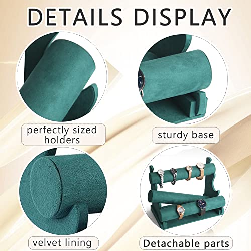 Image of Barelove Velvet Bracelet Holder with 3 Tier Rack, Green T-Bar Storage Organizer Detachable Display Stand for Necklace Watch Bangles Bracelets Scrunchies Organization Showcase