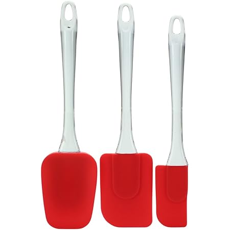 Flexible 3-Piece Silicone Spatula Set, Heat Resistant And BPA Free (Red)