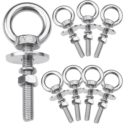 Image of 8 Pack M8 Stainless Steel Eye Bolts with Nuts, 5 /16 inch x 2 inch Eye Bolts | 304 Stainless Steel Eye Bolt,Eye Bolts Heavy Duty for Hang Tie Down Outdoor,m8 eye bolt,Long Lifting Ring Eye Bolt