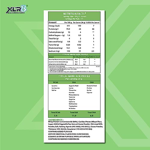 Image of XLR8 Whey Protein Powder with 24 g Protein Content & 5.4 g BCAA, With Shaker (1814 g (Pack of 1), Cookies & Cream)