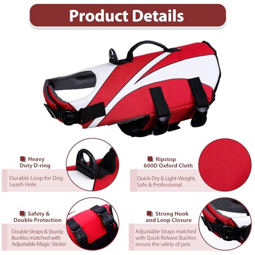 SUNFURA Dog Life Jacket, Dog Life Vest for Swimming with Rescue Handle and High Flotation, Small Dog Vests Safety Life Preserver for Boating, Dog Lifesaver Puppy Swimsuit for Small Medium Large Dogs SUNFURA Dog Life Jacket, Dog Life Vest for Swimming with Rescue Handle and High Flotation, Small Dog Vests Safety Life Preserver for Boating, Dog Lifesaver Puppy Swimsuit for Small Medium Large Dogs