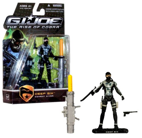 Hasbro Year 2009 G.I. JOE Movie Series The Rise of Cobra 4 Inch Tall Action Figure - Combat Diver DEEP SIX with Facemask, Airhose, Backpack with 2 Removable Gray Tanks, Flippers, Harpoon Gun, Knife, Pistol, Missile Launcher and Display Stand