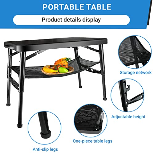 Image of Portable Folding Table and Stool Set, Lightweight Foldable Table & Collapsible Stool for Camping Picnic Beach Fishing, Sturdy Small Outdoor Table with Mesh Layer Storage