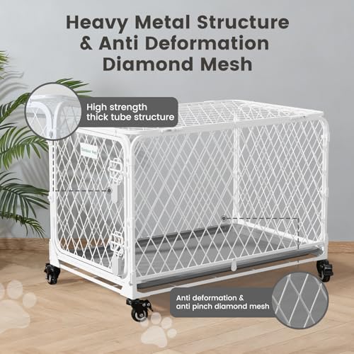 Caisse transport pour chien portable blanche 92x57x59cm avec roues verrouillables - 5