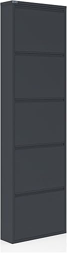 Gabinete de zapatos de metal de 5 niveles con tapa, organizador de almacenamiento de zapatos duradero para entrada, armario de estante de zapatos