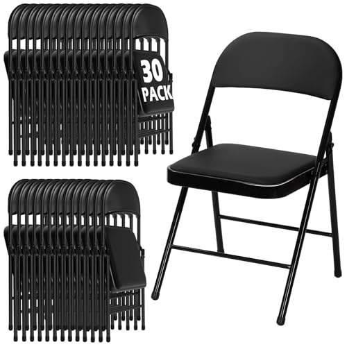 Image of 30 Pack Black Folding Chairs with Padded Cushion and Metal Frame