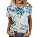 Holzfäller Damen Gefüttert Geteilte Tunika-Oberteile, rundes Damen-Halshemd, Bedruckt, locker, Sommer, Bluse, Ärmel, T-Shirt, lässig, Blumenseite, kurzes T-Shirt, Damen Oberteil