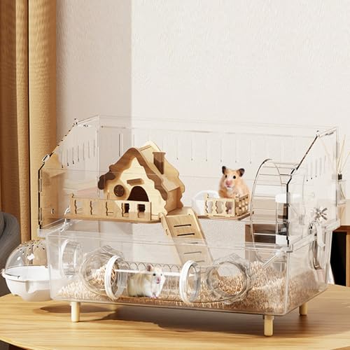 LOLLBIRD Large Hamster Cage 17x11x13 Inch Acrylic Habitat - Multi-Level Enclosure for Dwarf/Syrian...