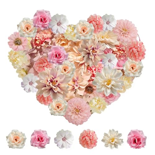 GIUSOBG Fleurs Artificielles 40 Pièces Rose Petite Tête de Fleur Artificielle Mélangée Mini Fleurs Artificielles Rose DIY Guirlande de Mariage