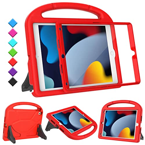 Image of Kids Case for iPad 9th /8th /7th Generation, iPad 10.2 Kids Case with Built-in Screen Protector, Durable Shockproof Handle Stand Protective Cover for iPad 10.2 Inch 2021 /2020 /2019, Red