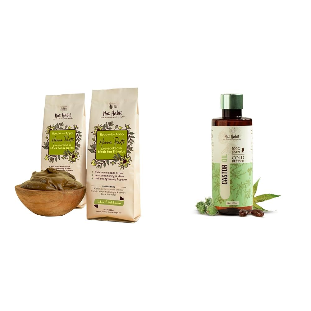 Nat Habit - Fresh Ready To Apply Henna Paste (Pack of 2 x 220g) and Nat Habit Cold Pressed 100% Pure Castor (Arandi) Oil for Skin & Hair - 200ml-picture-22
