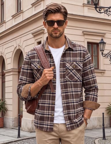 Image of Cotrasen Mens Flannel Shirts Cotton Plaid Button Down Shirt