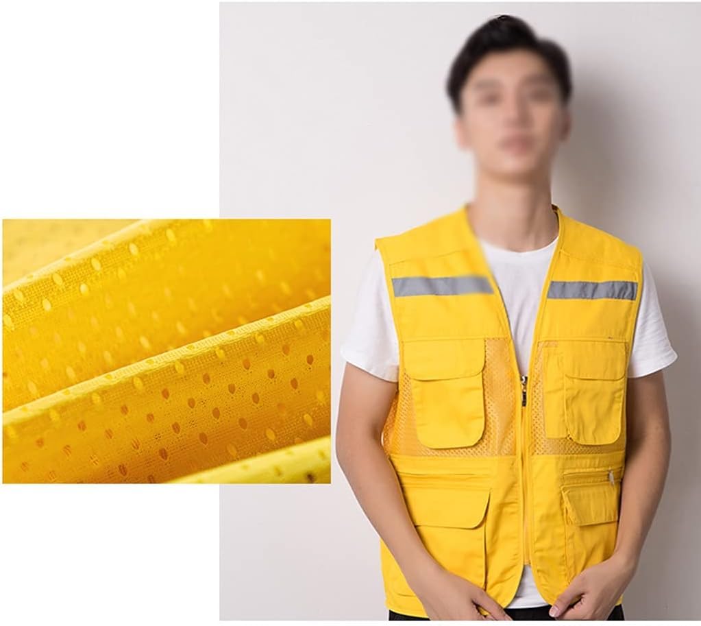 Chaleco de Seguridad de Malla con Bolsillo, Chaleco Reflectante de Alta Visibilidad Nocturno con Cremallera, Hombres y Mujeres Que montan Corriendo Equipo Ligero de Seguridad, Amarillo, 22 p
