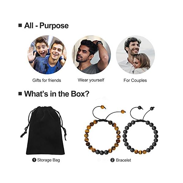 M MOOHAM Bead Bracelet for Mens Gifts, Natural Tiger Eye Black Lava Rock Stone Mens Anxiety Bracelets, Adjustable Aromatherapy Essential Oil Diffuser Healing Bracelet Gifts for Men Gifts for Father