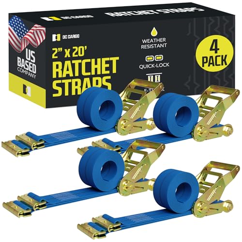 4 Sangles à cliquet en Polyester Bleu Durable de 5,1 cm x 6,1 m pour remorque, Moto, remorque