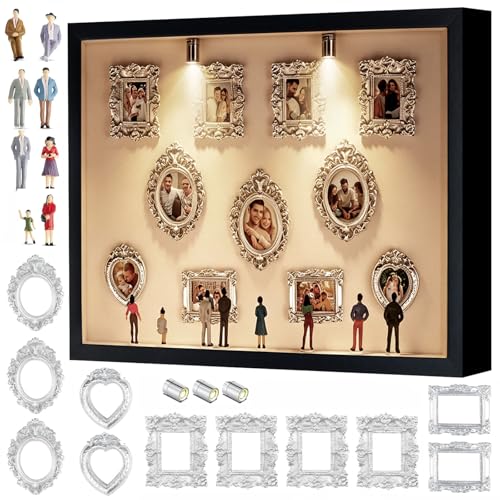 DIY Mini Museum Silhouette Box DIY Mini Museum Bilderrahmen Min-i Figuren Mi-ni Menschen Figuren Mu-seum Bilderrahmen mit Weiß Rahmen & LED Licht Mi-ni für Jahrestag Hochzeit Heimdekoration