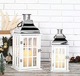 VERSÁTIL Y PORTÁTIL: un anillo colgante para colgar fácilmente, o se sienta en una superficie plana. Ligero, cómodo de llevar. Estas linternas son un excelente acento para la decoración del hogar o pieza central para muchos estilos y temas diferentes, como rústico, playa, náutico, costero. , o casa de campo.