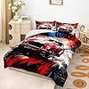 XYNHML Red Racing Car Themed Comforter 3Pcs Queen Cool Speed Sports Car Fast and Furious Bedding Set for Kid Teen Girl Boy Adult Extreme Sport Game Quilt Bed Decor with 1 Comforter and 2 Pillowcases #3
