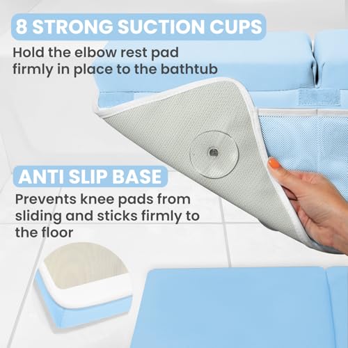 Image of Bath Kneeler and Elbow Rest Pad Set - Baby Bath Kneeler, Bathtub Kneeling Pad, Kneeling Pad for Bathing Baby, Knee & Elbow Saver with 4 Toy Organizer Pockets, (Blue, Large (22 Inches x 13 Inches))