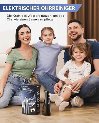 Ohrenschmalz Entferner Ohrenreiniger, Elektrischer Ohrreiniger für Erwachsene Kinder, IPX7 Wasserdicht Ear Cleaner mit 4 Modi & DIY Wasserdruck Ohrenspülung - Ohrendusche Set mit 4 Ohr Tipps (Schwarz)
