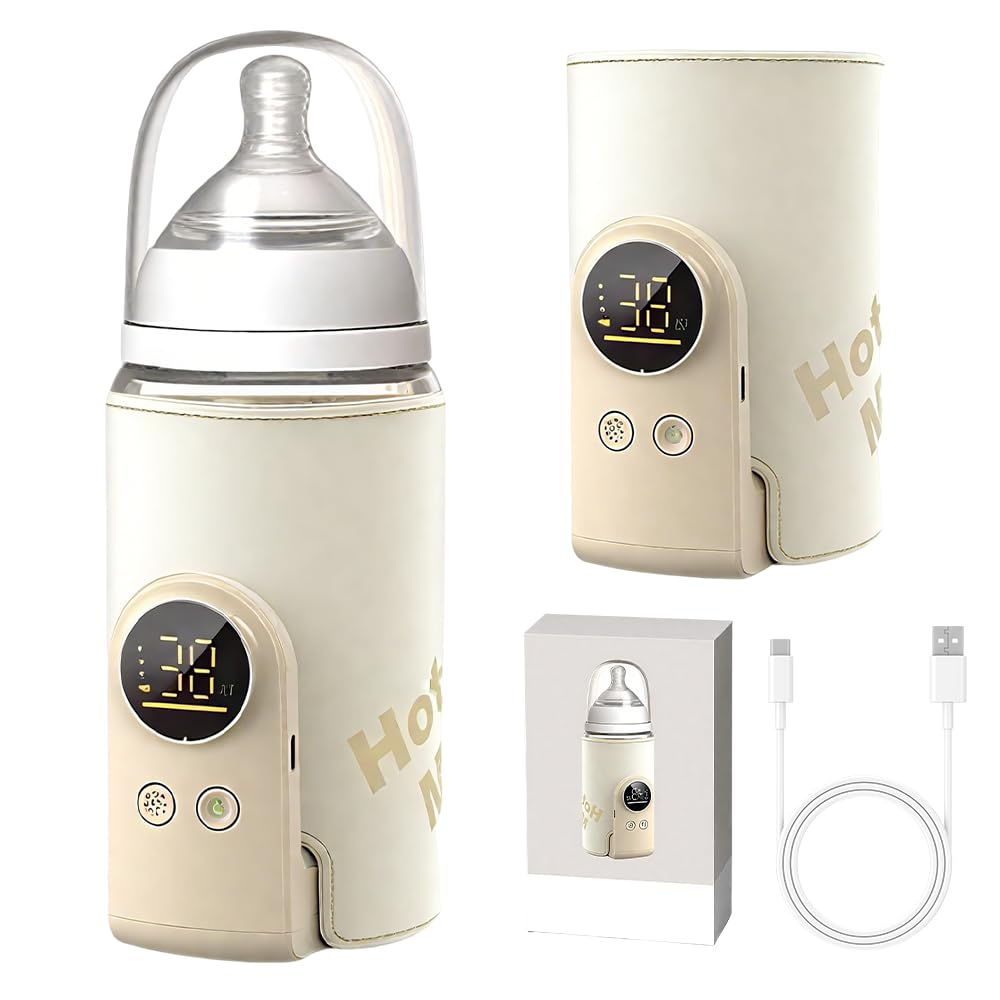 NAVESO Scaldabiberon Portatile per Mantenere la Temperatura, Scaldabiberon Baby USB con 6 Livelli di Temperatura Regolabili, Scaldabiberon Portatile Senza Fili per Latte Materno o Artificiale