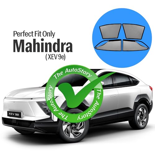 Image of AutoStory Magnetic Car Sunshade for Mahindra XEV 9e | Front Half Cut for Mirror Visibility + Rear Full Coverage with Zipper | Heavy Heat & UV Protection | Privacy Side Window Curtains Shades