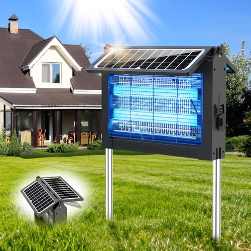 Solar Bug Zapper Outdoor, 4500V Electric Mosquito Zapper with Dual Solar Panels & USB Charging, Auto On/Off Mosquito Killer, IPX5 Waterproof Fly Trap for Backyard Patio Garden Camping, 2100 Sq Ft