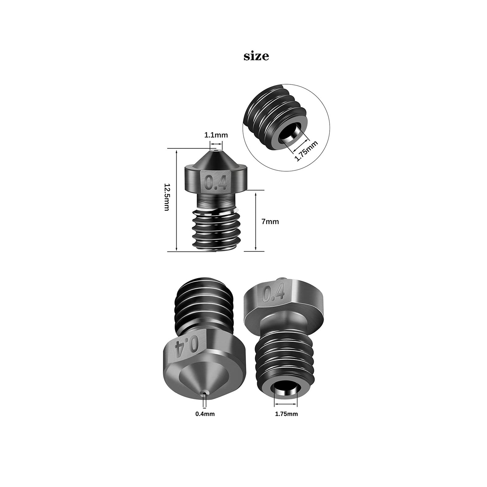 6 szt. dysz ze stali hartowanej 3D, akcesoria do drukarek, wytłaczanie odporne na zużycie V5/V6, materiały eksploatacyjne 1,75 mm