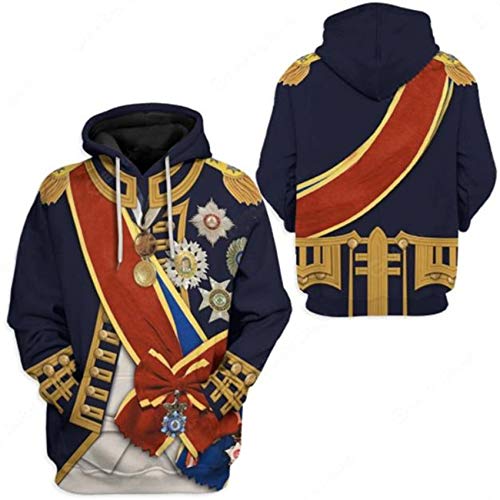 Image of Uyecos Historical Hoodie Revolutionary War Uniform Top | Historical Figure Print, Military Uniform Print, for Historical Reenactment, Halloween Cosplay
