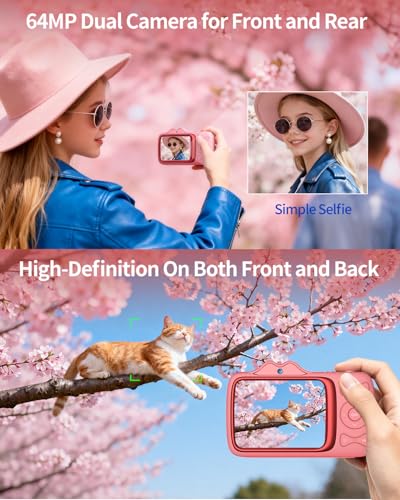 RAZPLYN Digital Camera,4K 64MP Autofocus Vlogging Camera with Dual Lens,18X Zoom/WiFi/32GB Card/,Point and Shoot Cameras for Boys Girls Gifts (XJ700-Pink) — view 4
