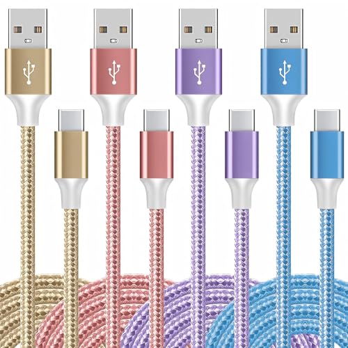 USB Type C Cable 4-Pack (3/6/6/10ft) Fast Charging Cord, Nylon Braided USB A to USB C Cable, Fast Charging USB C Cable Compatible Samsung Galaxy, Google Pixel, and All USB-C-Enabled Devices