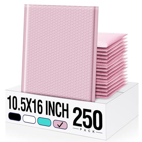 Image of Fuxury Bubble Mailers 10.5x16#5 Light Pink,Self Seal Strong Adhesive Poly Padded Envelopes,Waterproof Bubble Mailing Envelopes,Cushioning Packaging Bags for Books,Clothes, Makeup Supplies 250 Pack