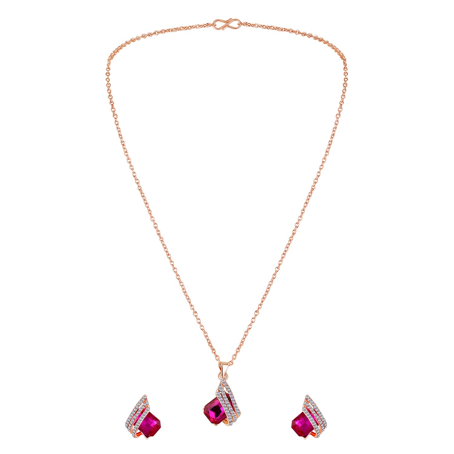 Pink Crystal Angel Wings Pendant Set