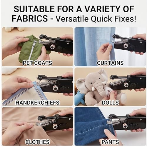 Image of Handheld Sewing Machine, Portable Hand Held Sewing Machine for Adults & Beginners, Cordless Mini Electric Hemming Tool for Denim, Fabric & Quick Home & Travel Repairs (Black)